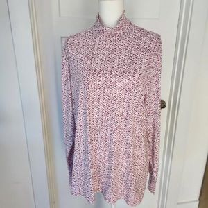 Lands' End Women's Long Sleeve Top - Pink and White Geometric